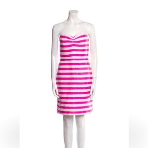 Pink and White Strapless Sheath Cocktail Dress